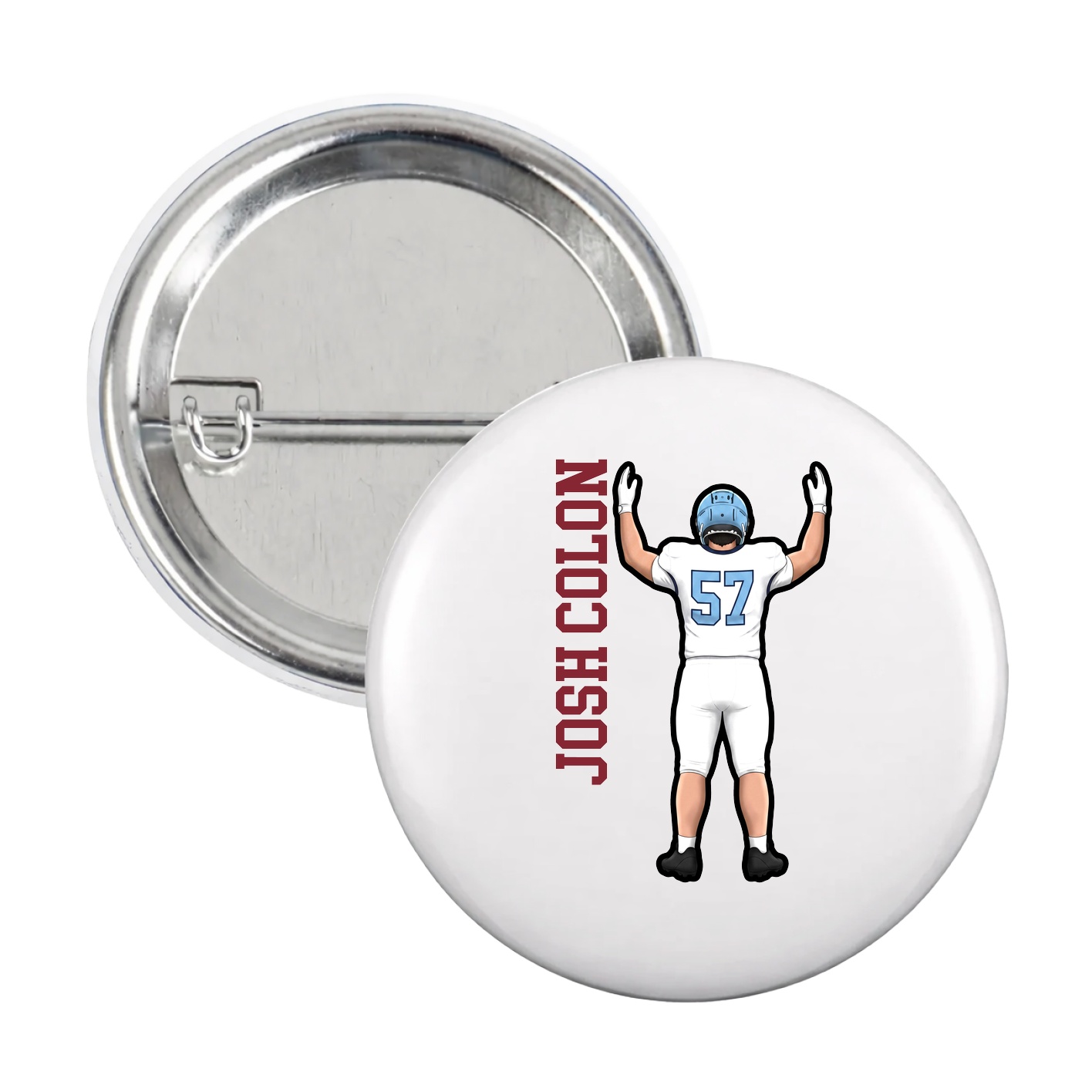 Game Day Button — Name Vertical in White