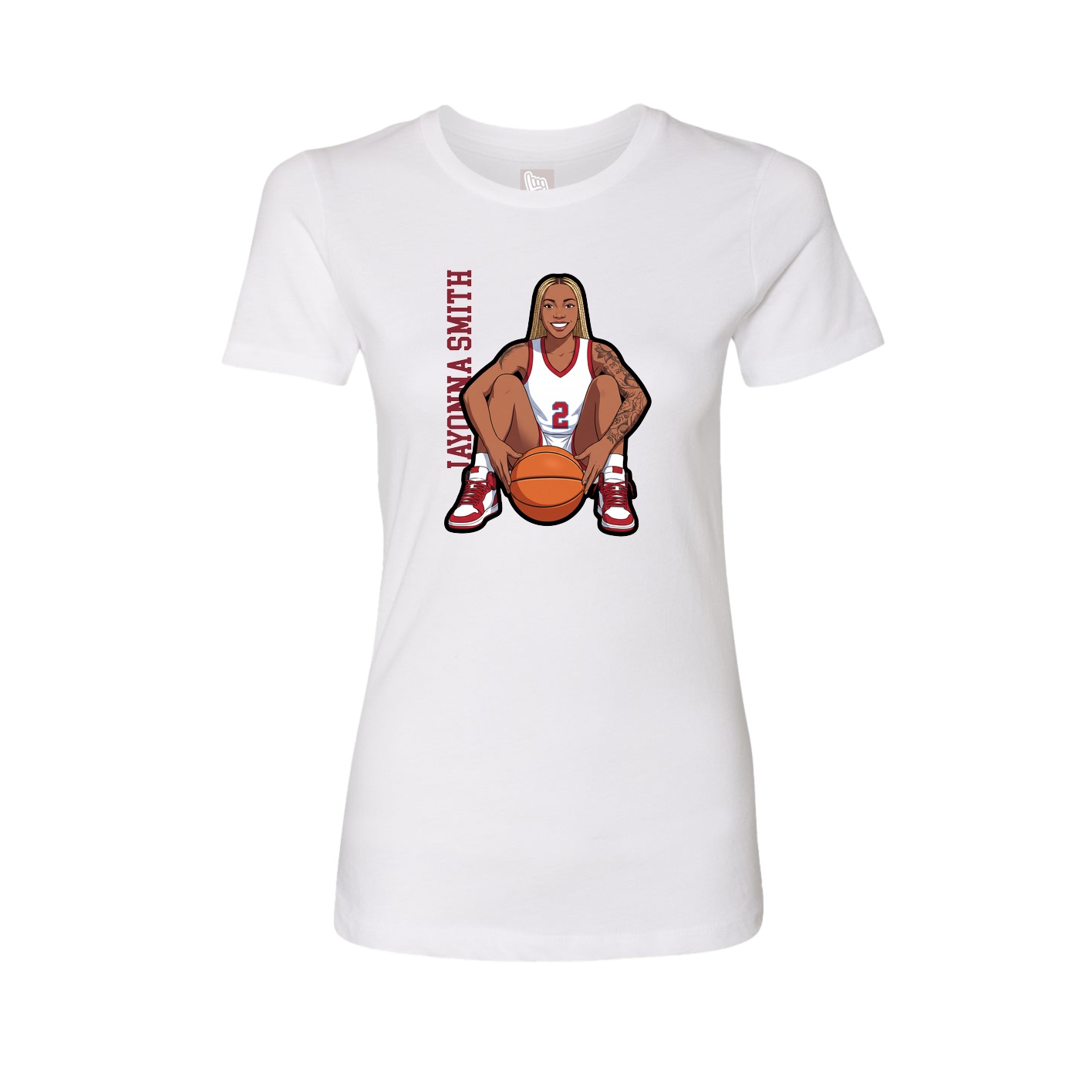 Fitted Women's Tee — Name Vertical in White