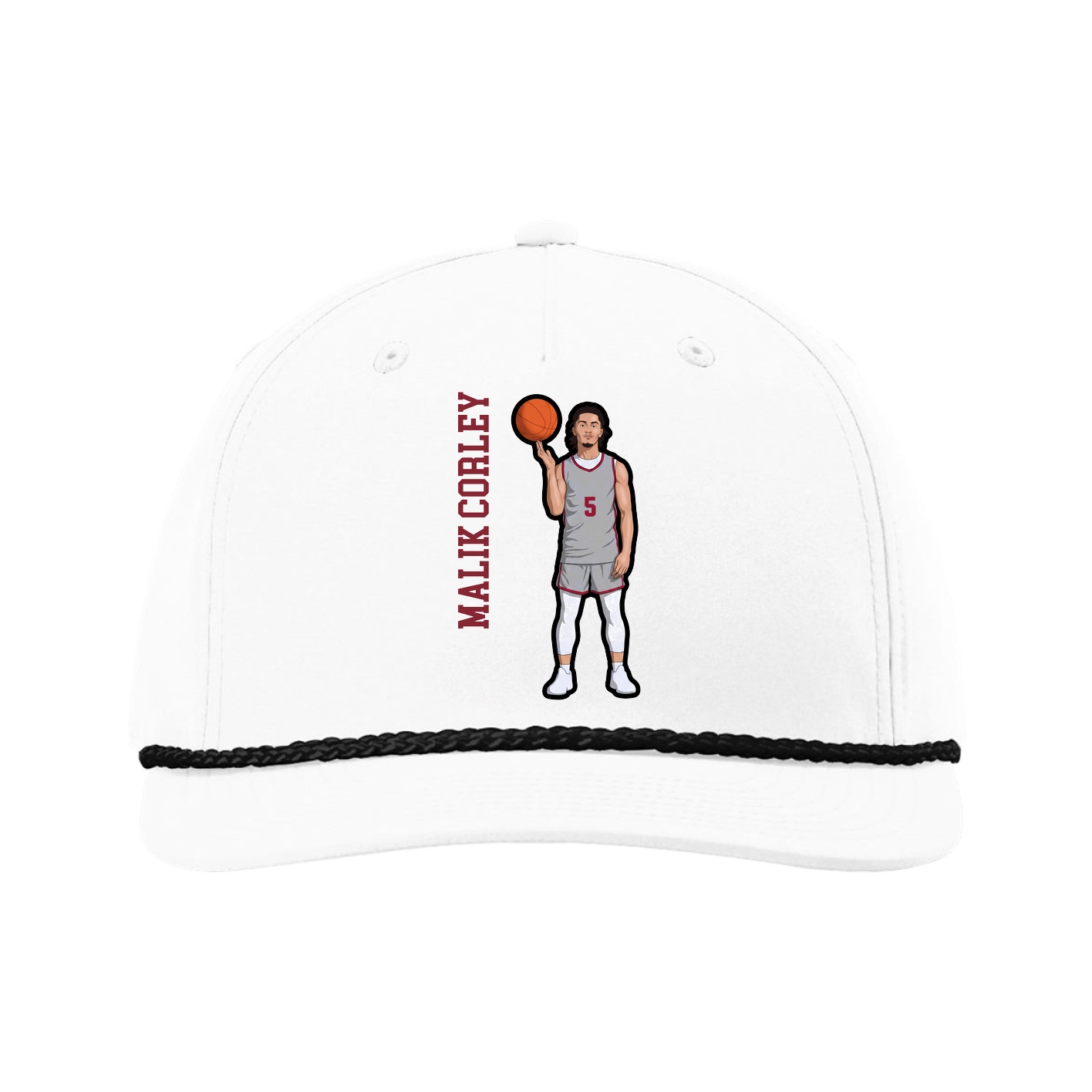 Five-Panel Classic Rope Cap — Name Vertical in White