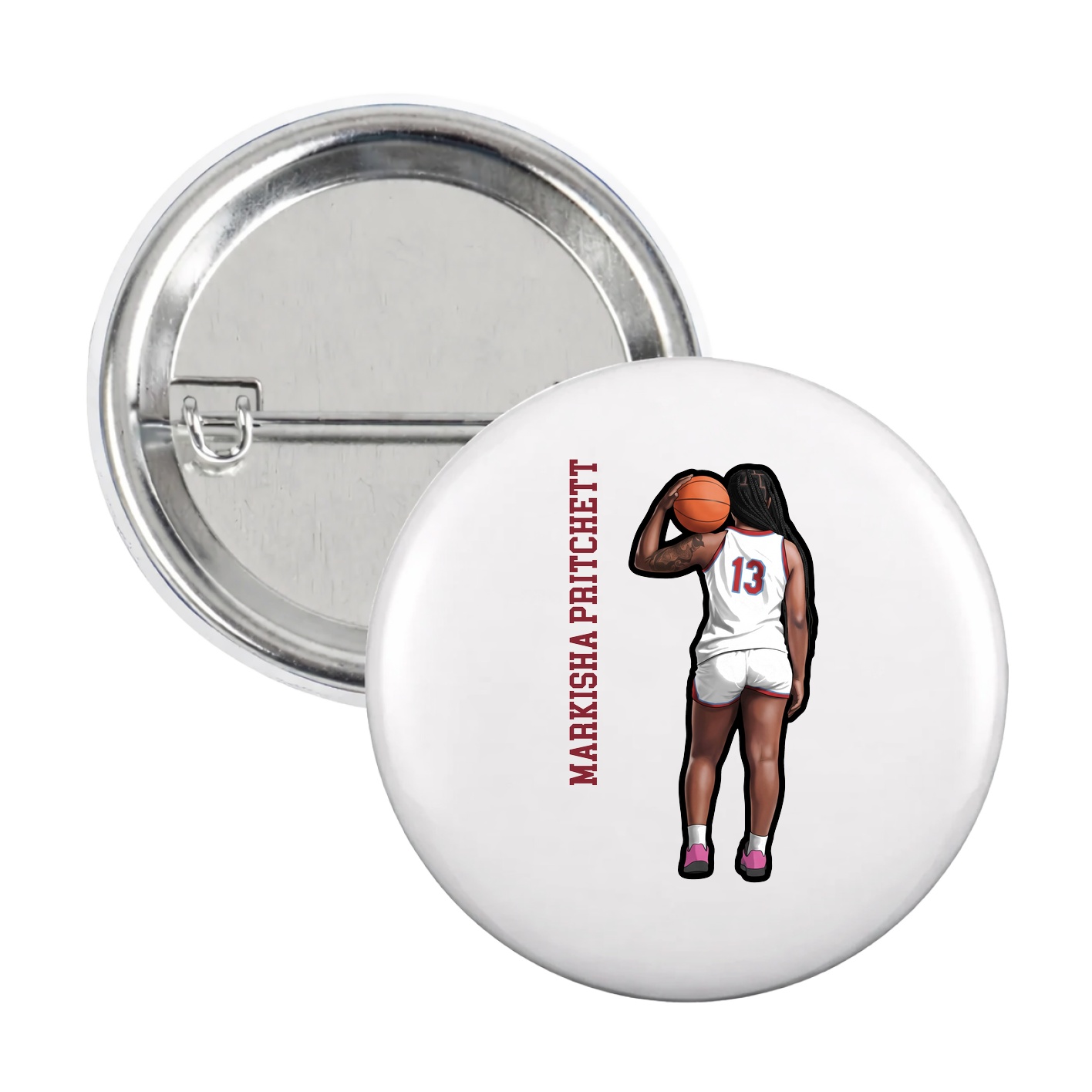 Game Day Button — Name Vertical in White