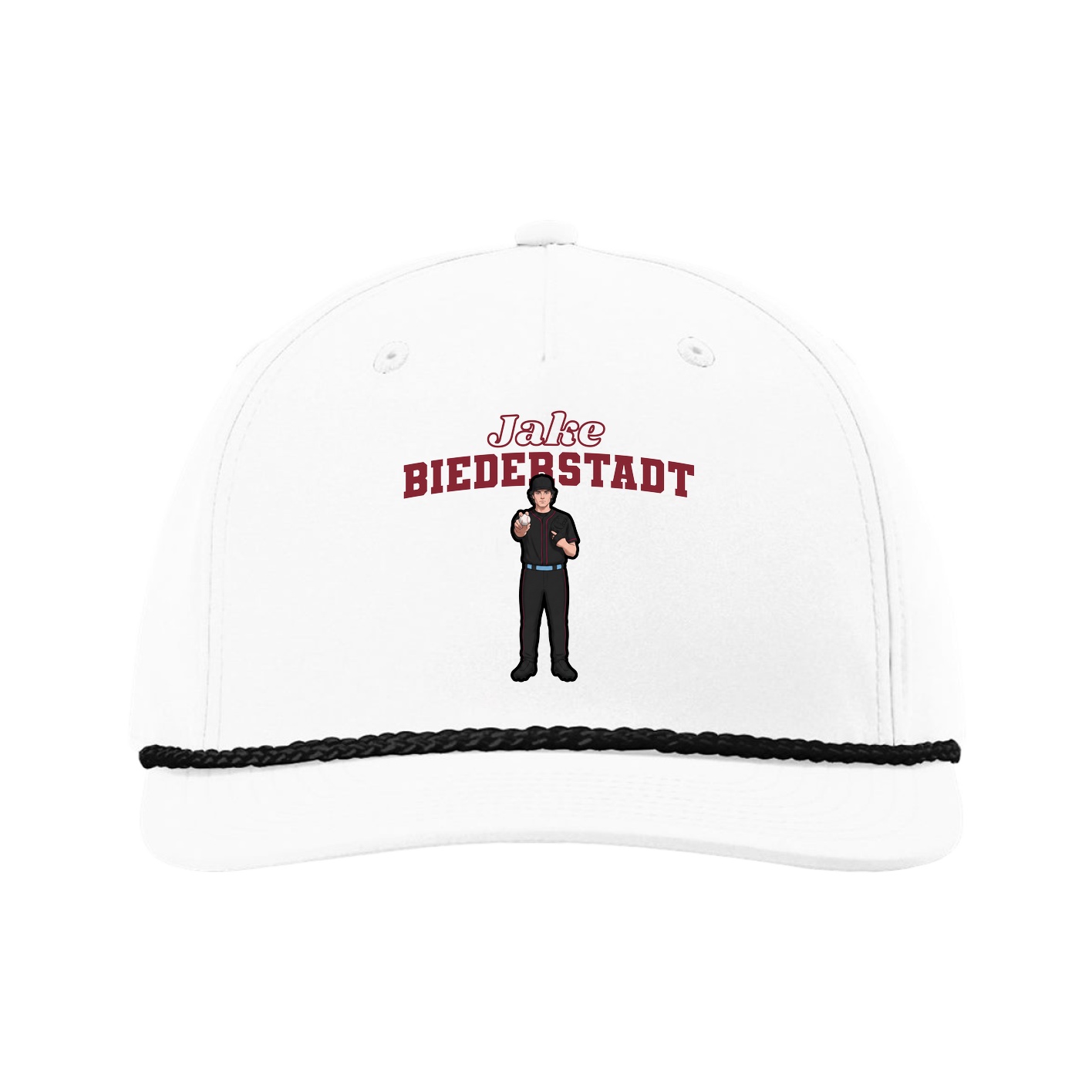 Five-Panel Classic Rope Cap — Name Arch in White