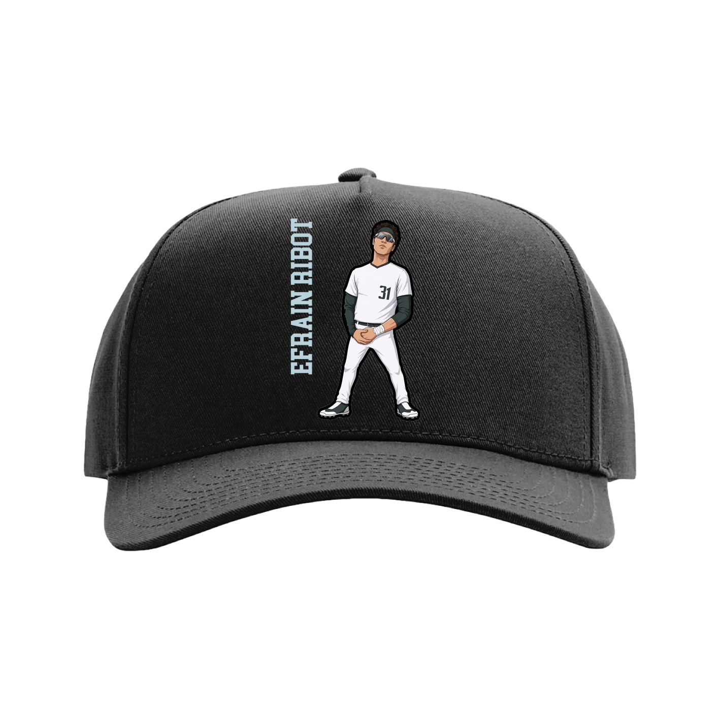 Full Fabric Five-Panel Champ Cap — Name Vertical in Black