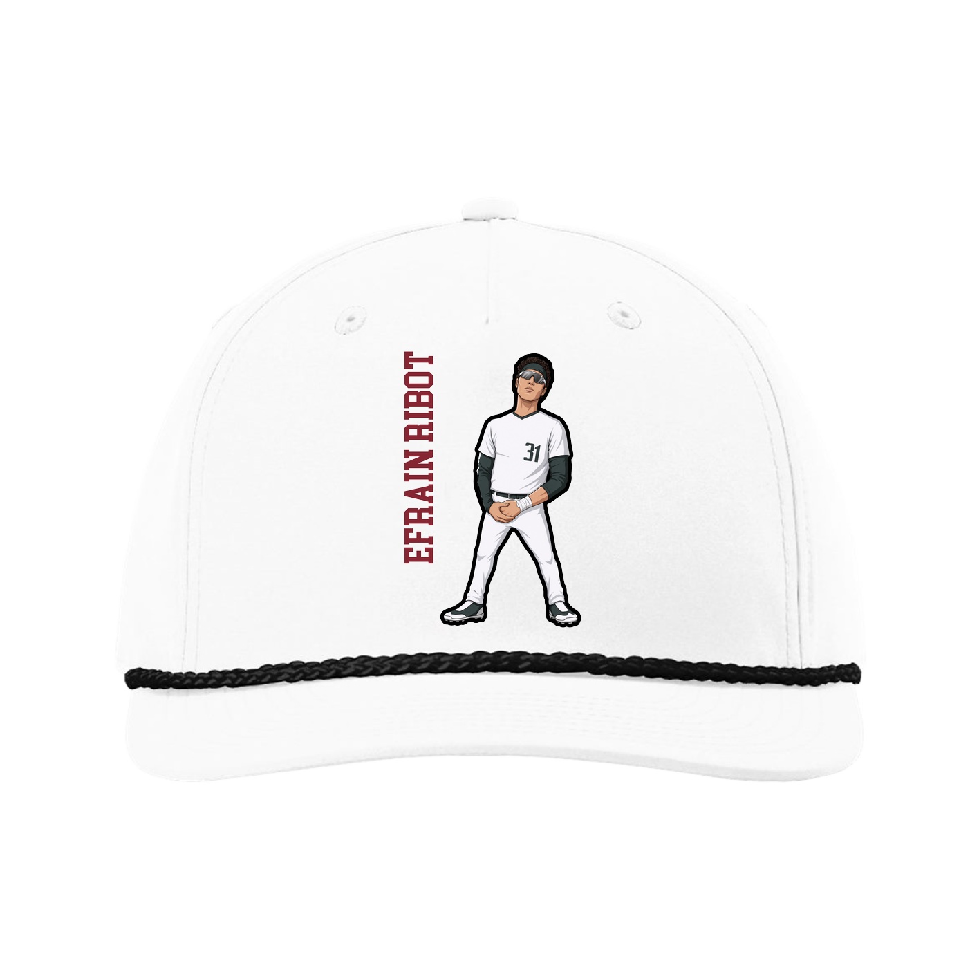 Five-Panel Classic Rope Cap — Name Vertical in White