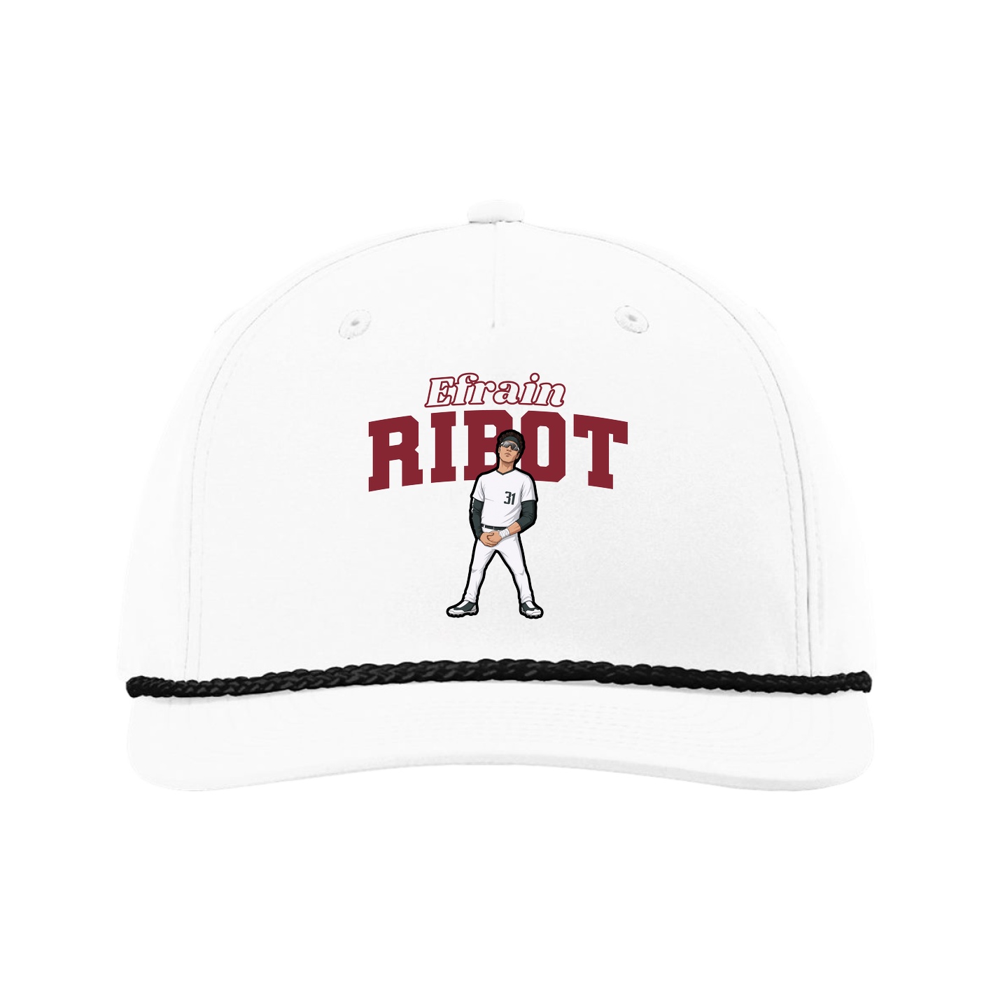 Five-Panel Classic Rope Cap — Name Arch in White