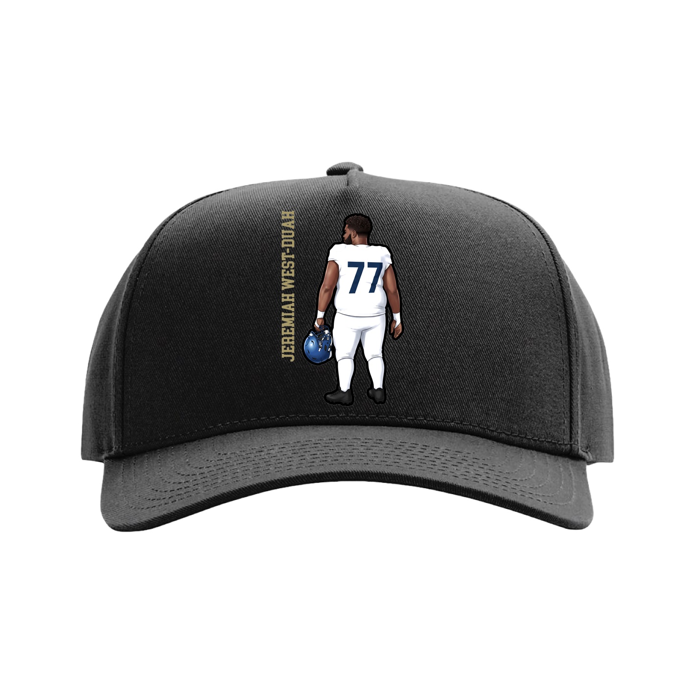 Full Fabric Five-Panel Champ Cap — Name Vertical in Black