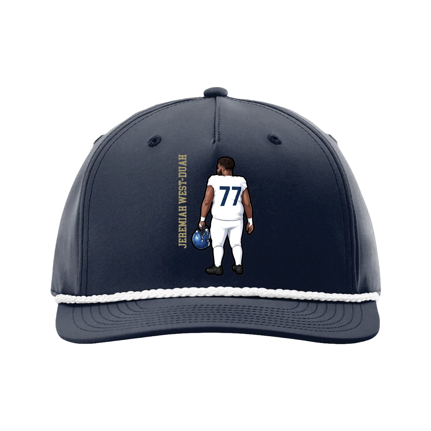 Five-Panel Classic Rope Cap — Name Vertical in Navy