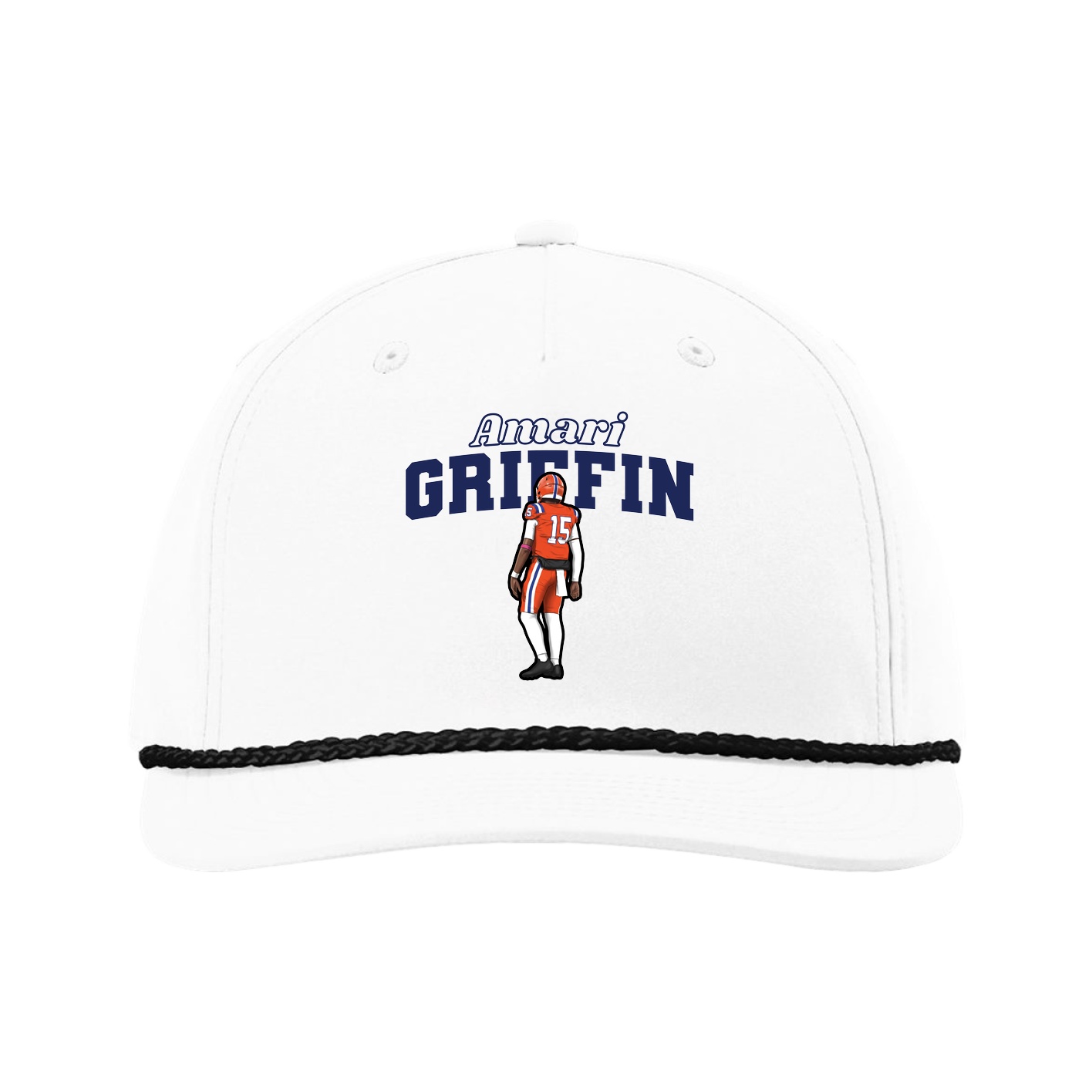 Five-Panel Classic Rope Cap — Name Arch in White