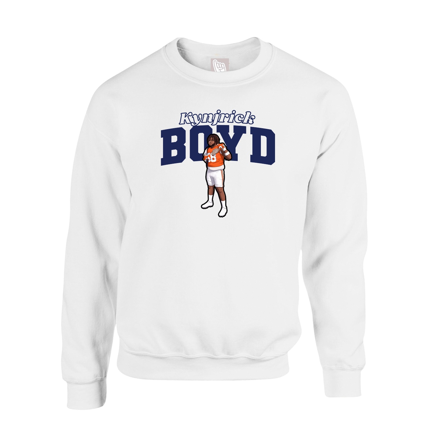 Fleece Crew — Name Arch in White