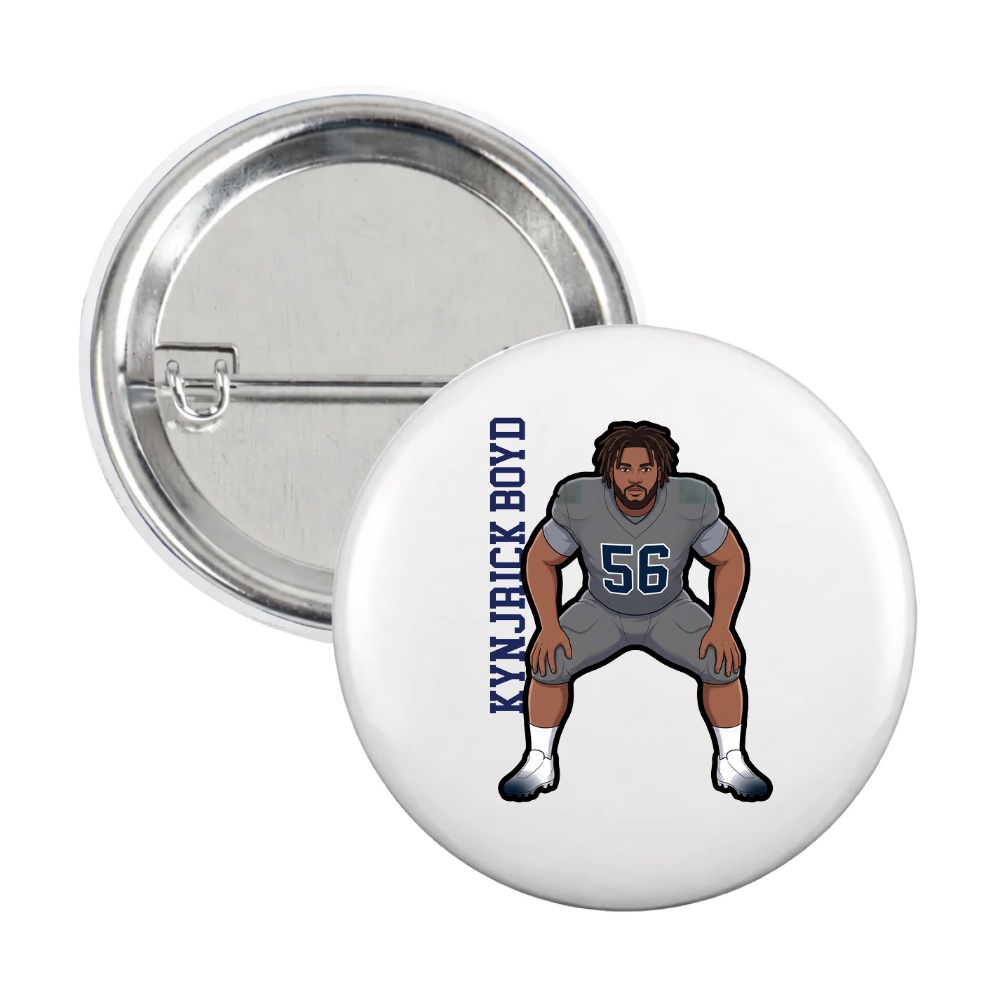 Game Day Button — Name Vertical in White