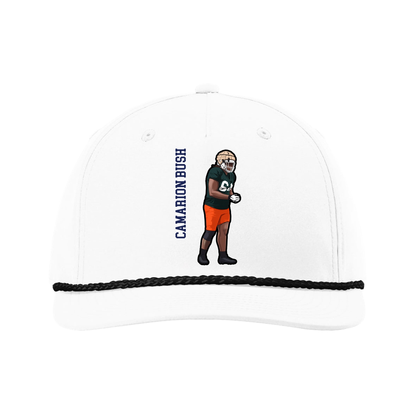 Five-Panel Classic Rope Cap — Name Vertical in White