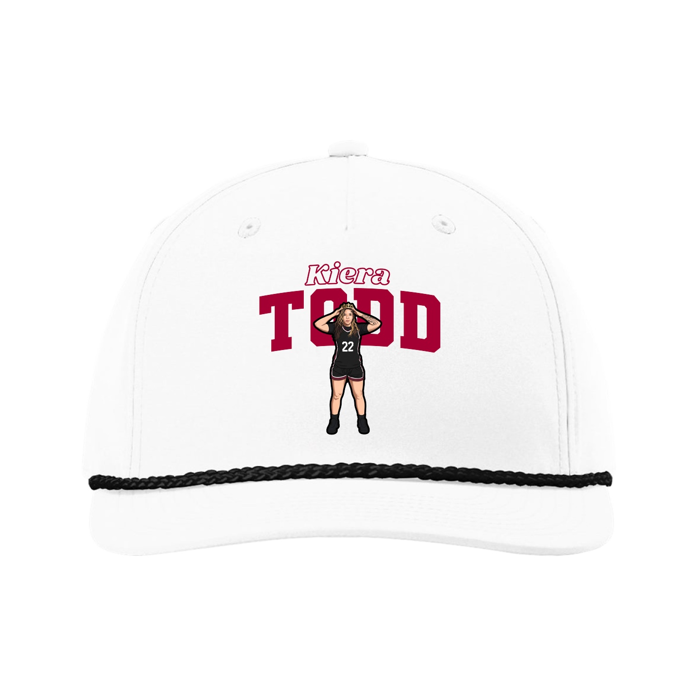Five-Panel Classic Rope Cap — Name Arch in White