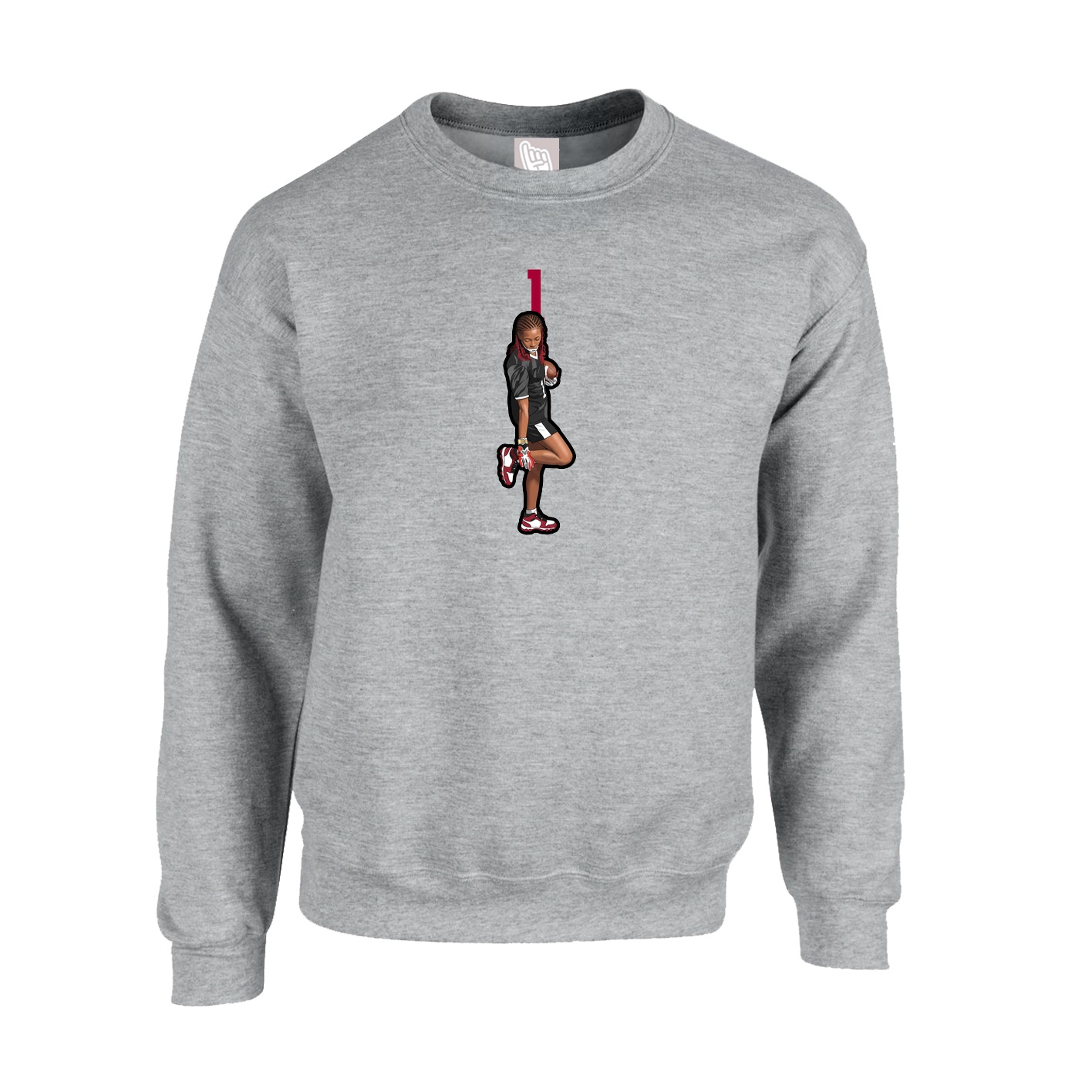 Fleece Crew — Number Top in Grey