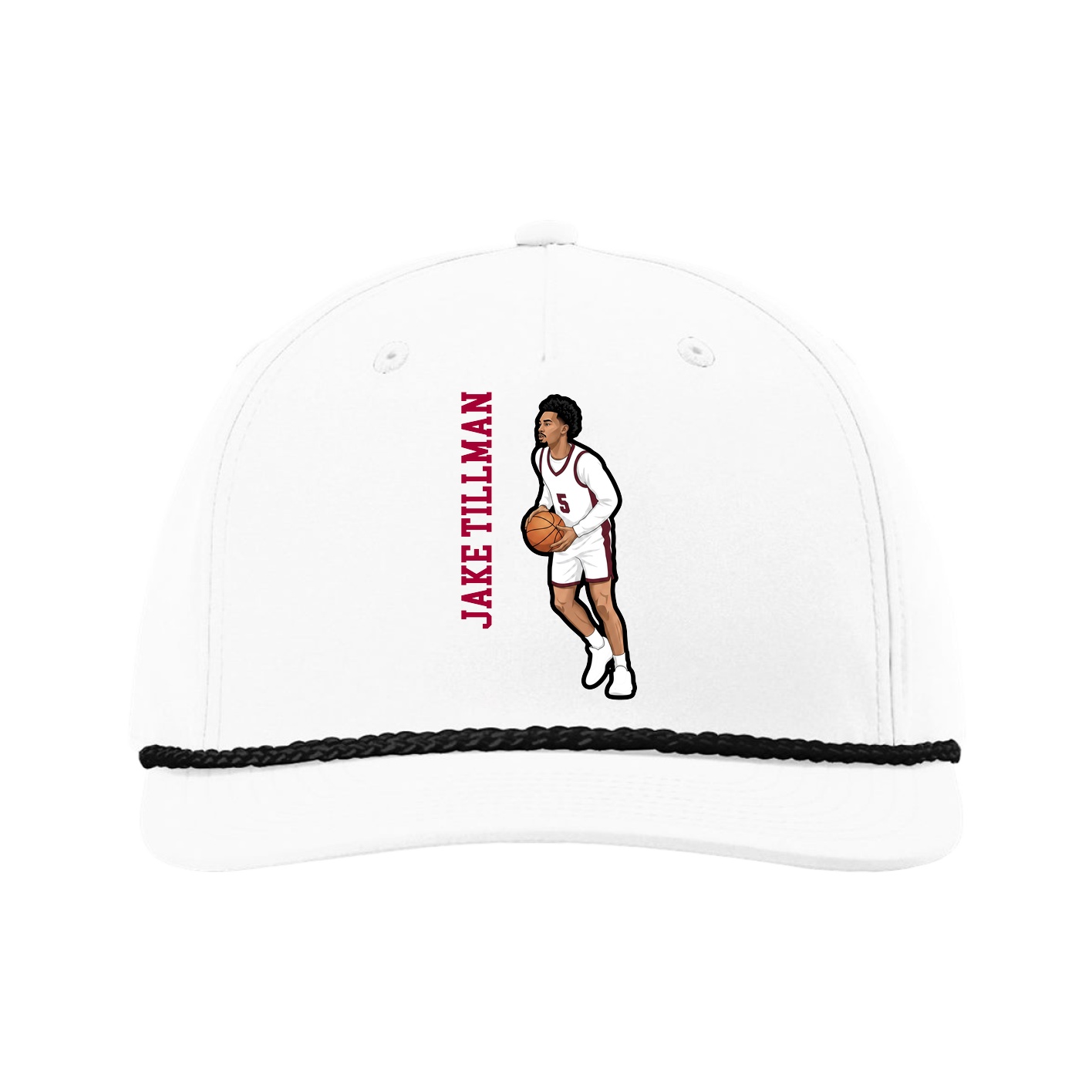Five-Panel Classic Rope Cap — Name Vertical in White