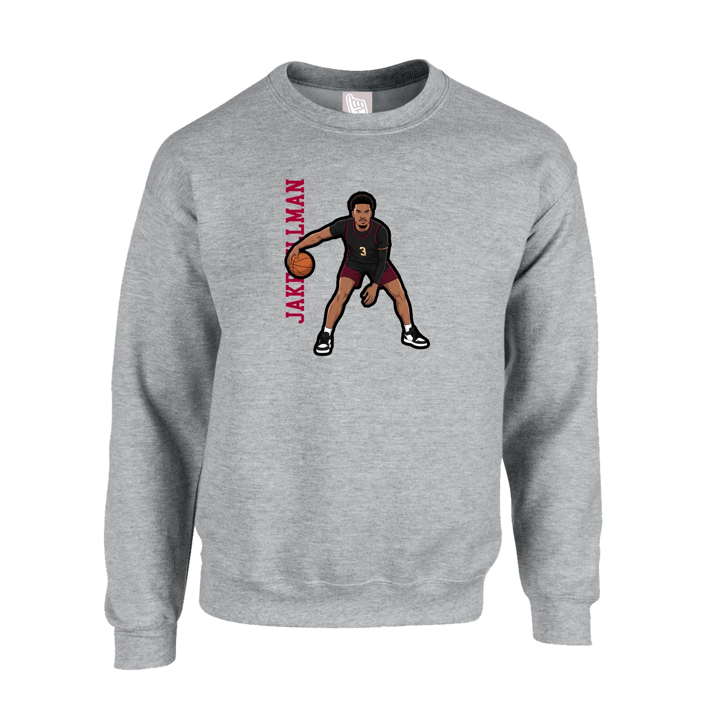 Fleece Crew — Name Vertical in Grey