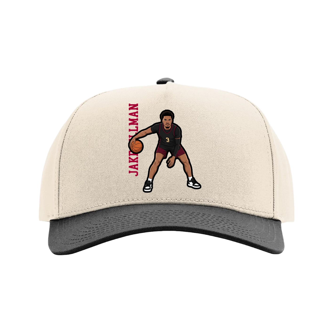 Full Fabric Five-Panel Champ Cap — Name Vertical in Cream/Black