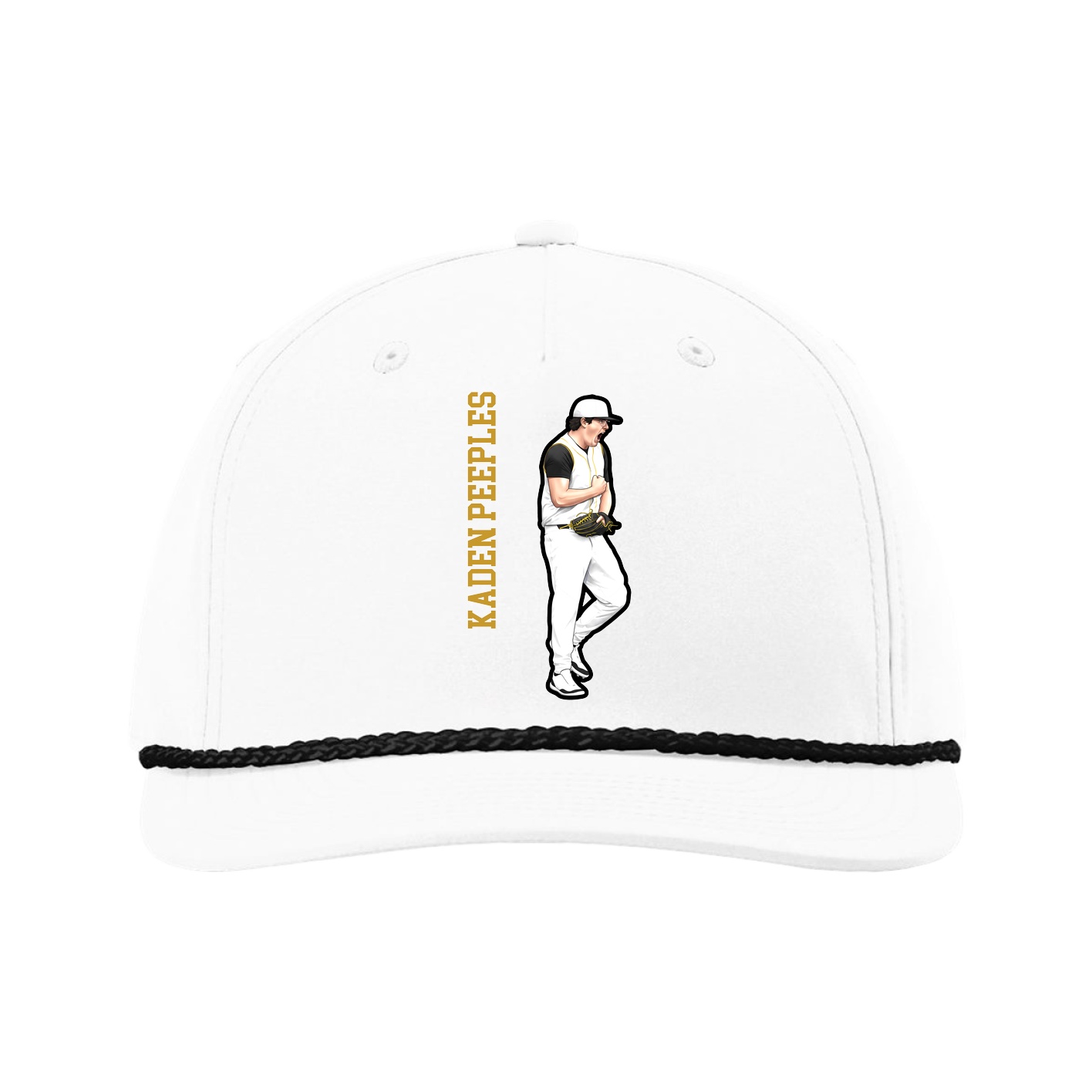 Five-Panel Classic Rope Cap — Name Vertical in White