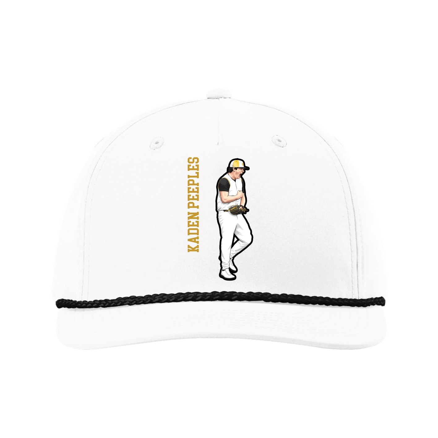 Five-Panel Classic Rope Cap — Name Vertical in White
