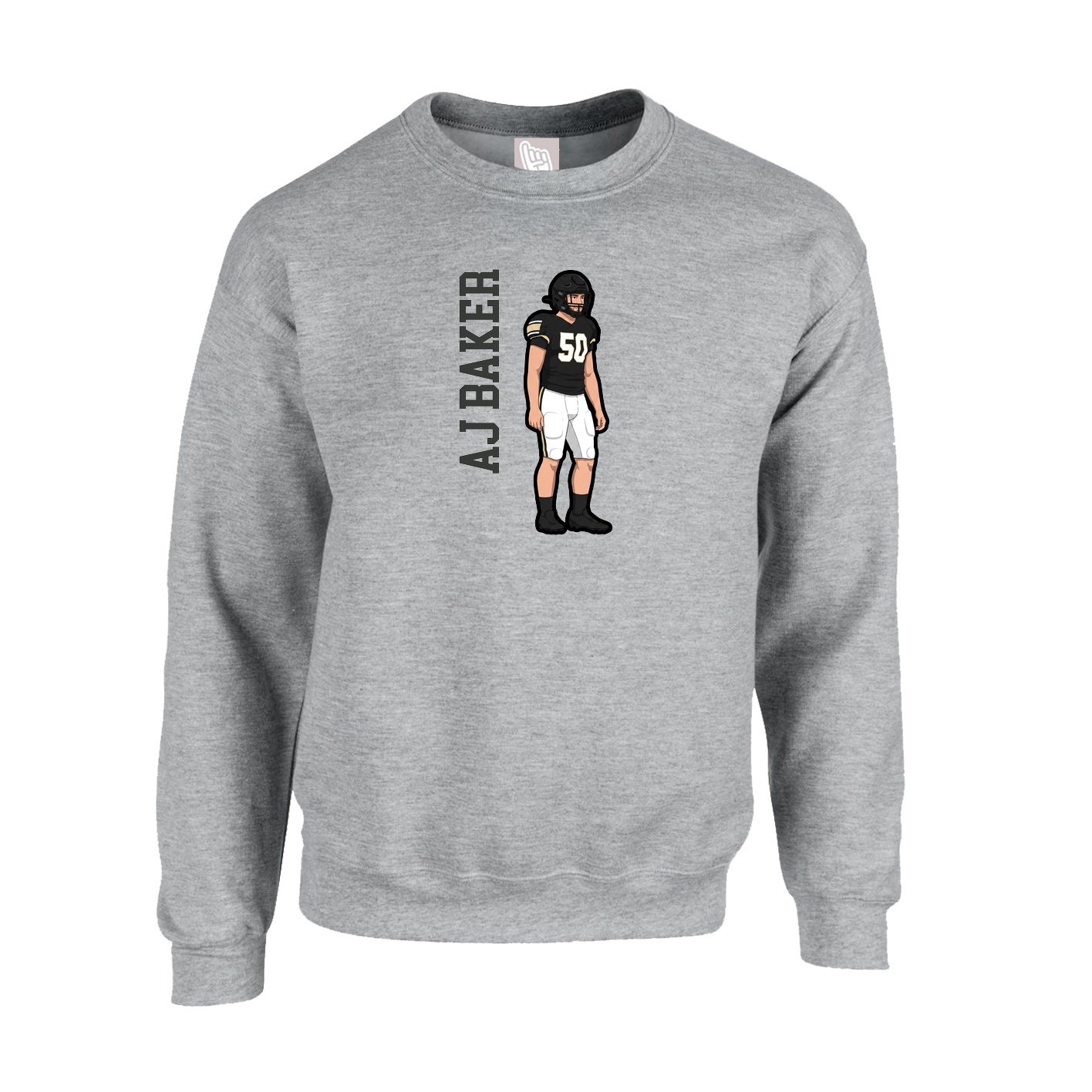 Fleece Crew — Name Vertical in Grey