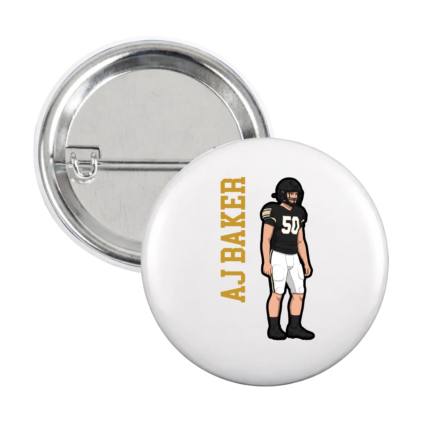Game Day Button — Name Vertical in White