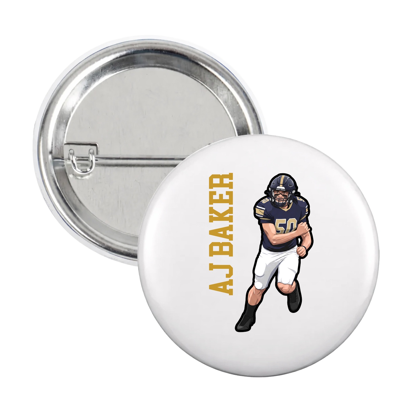 Game Day Button — Name Vertical in White