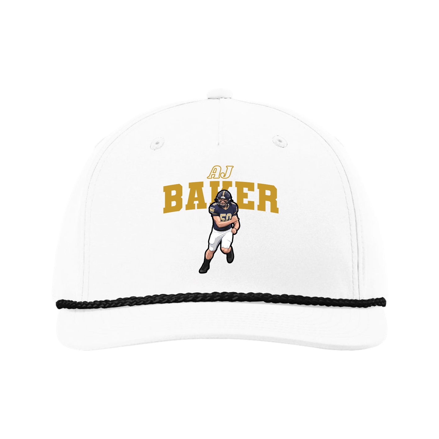 Five-Panel Classic Rope Cap — Name Arch in White