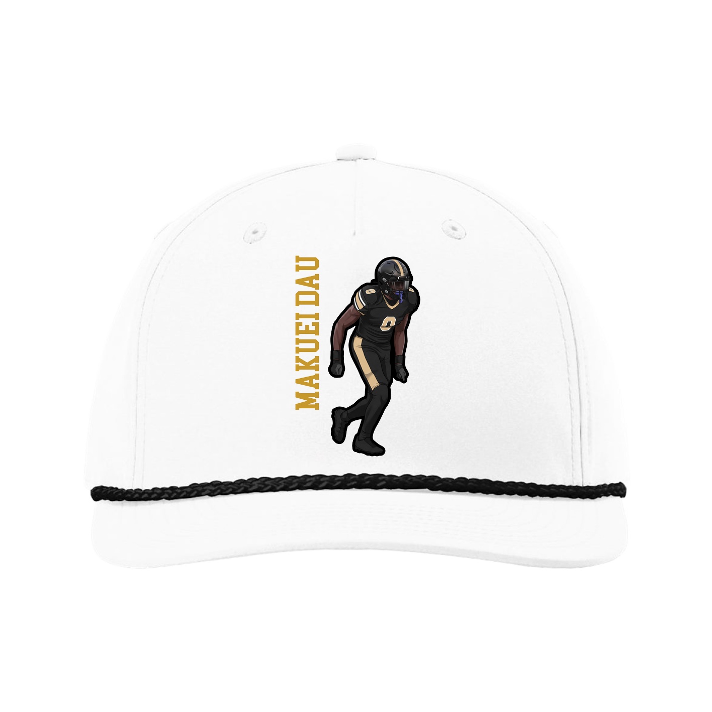 Five-Panel Classic Rope Cap — Name Vertical in White