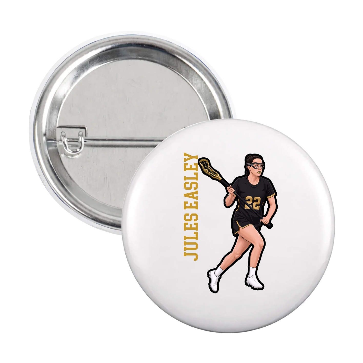 Game Day Button — Name Vertical in White