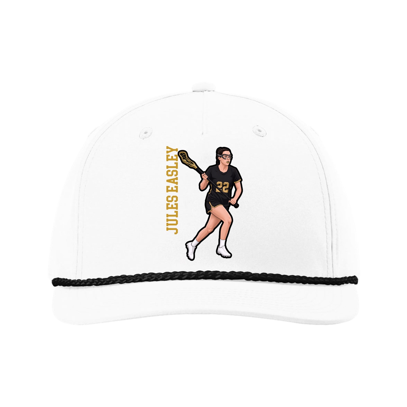 Five-Panel Classic Rope Cap — Name Vertical in White