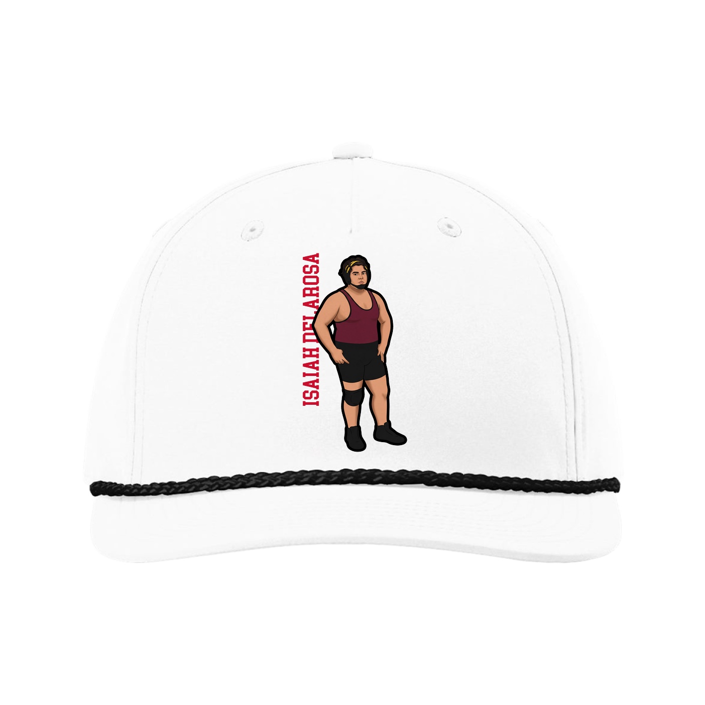 Five-Panel Classic Rope Cap — Name Vertical in White