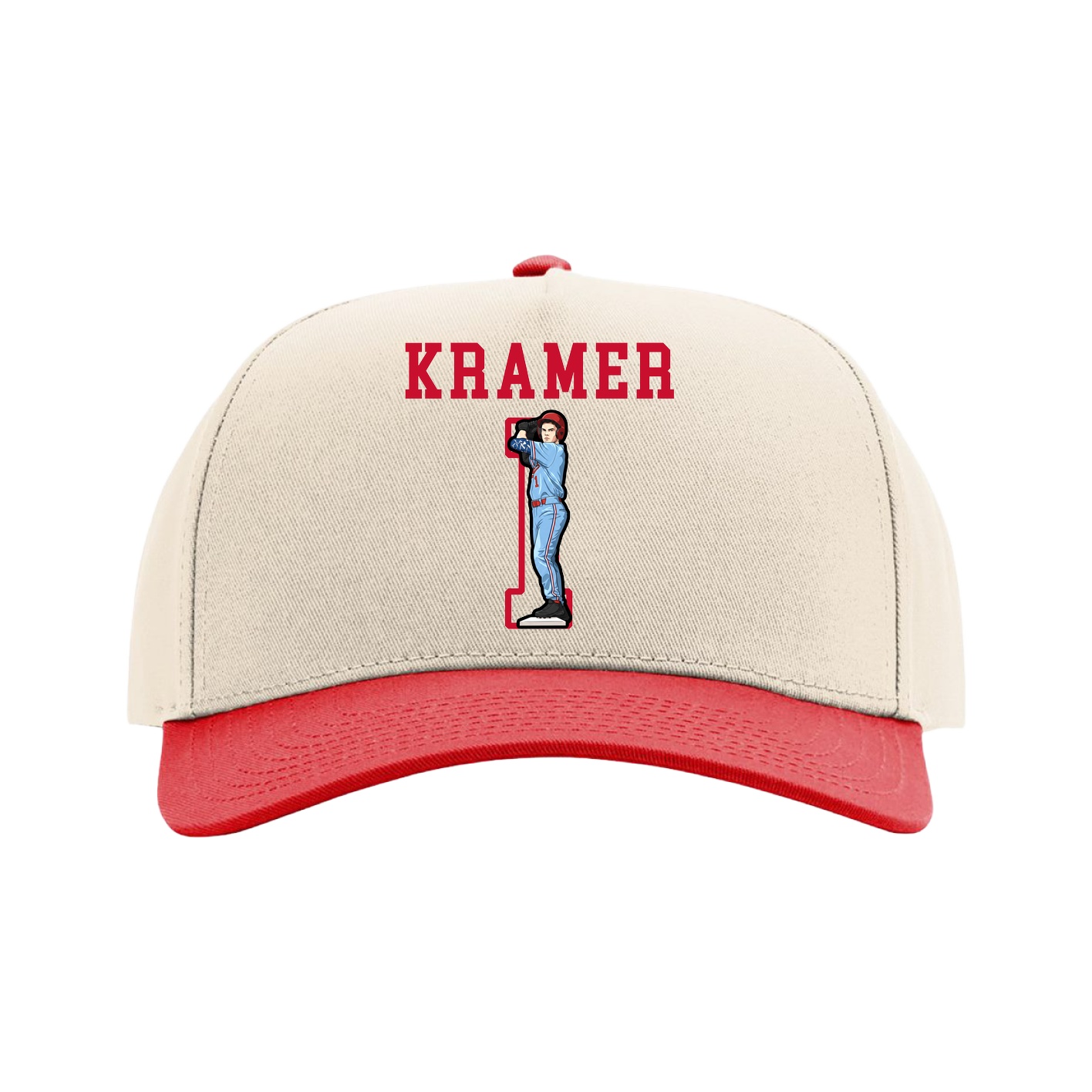 Full Fabric Five-Panel Champ Cap — Shirsey in Cream/Red