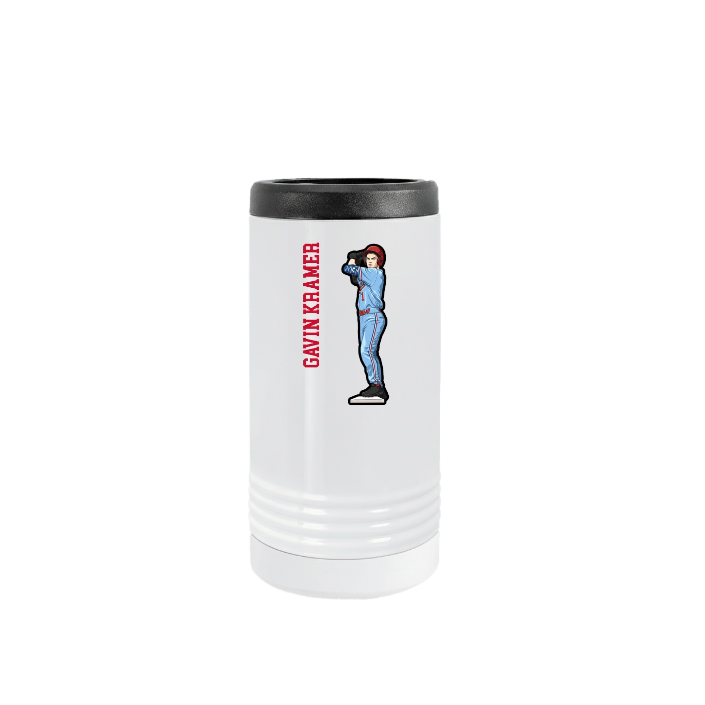 Slim Beverage Holder — Name Vertical in White