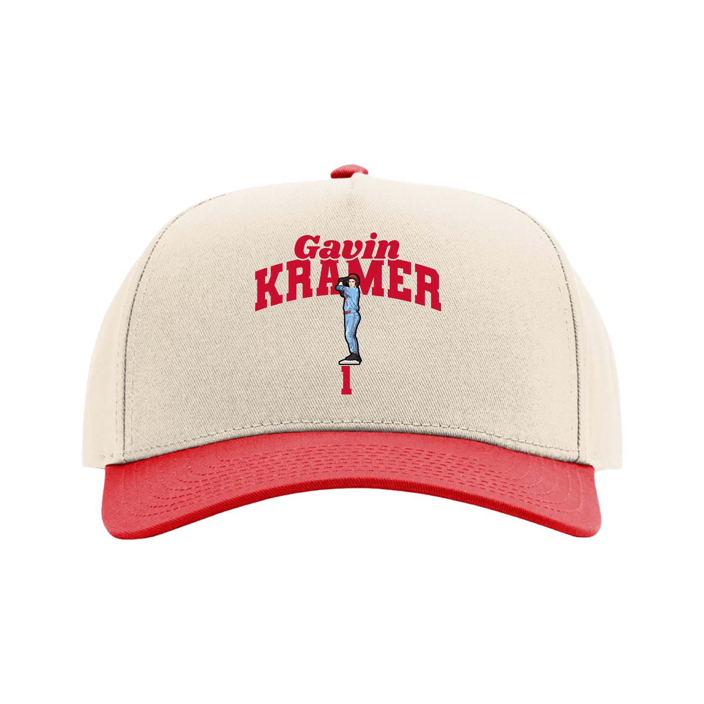 Full Fabric Five-Panel Champ Cap — Signature Arch in Cream/Red