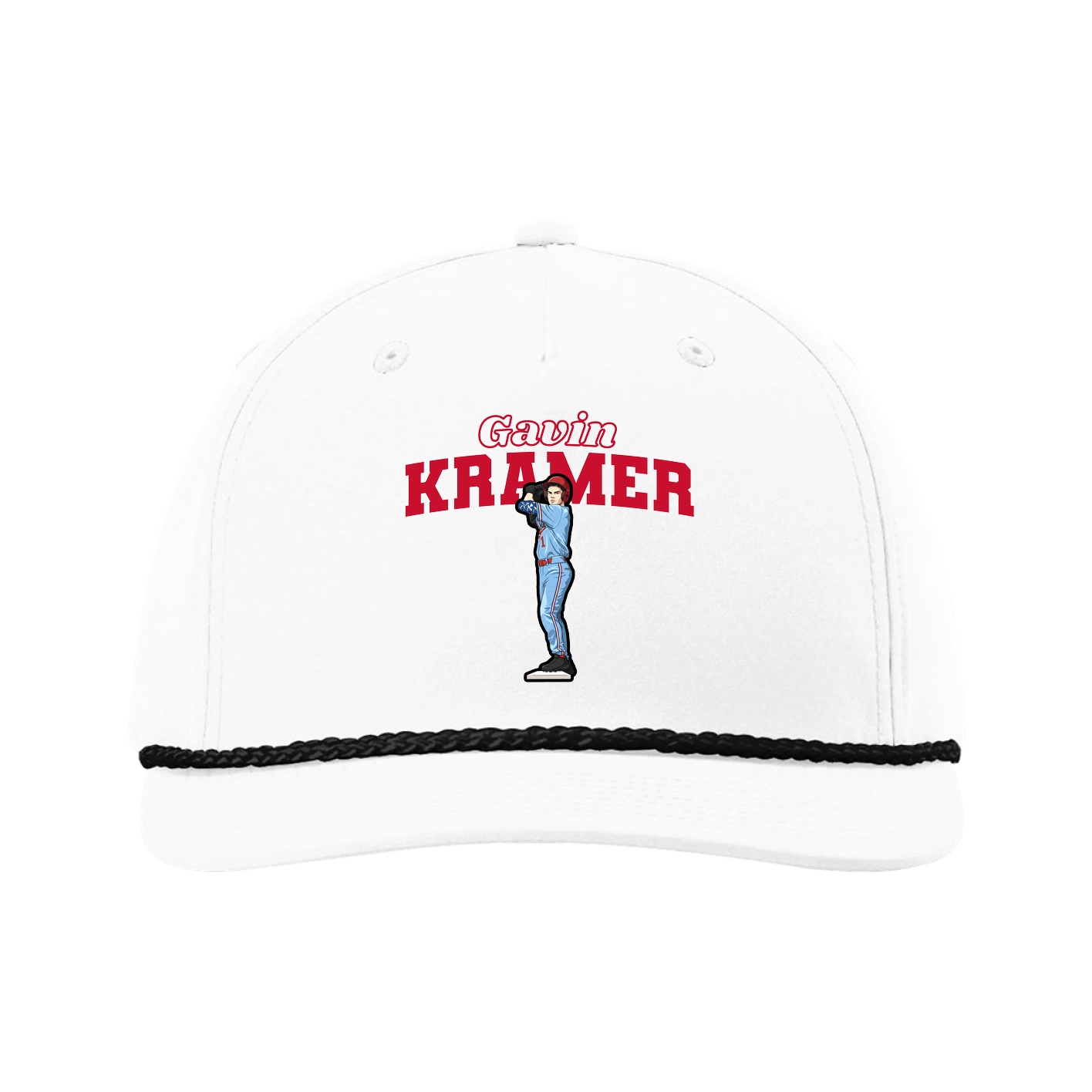 Five-Panel Classic Rope Cap — Name Arch in White