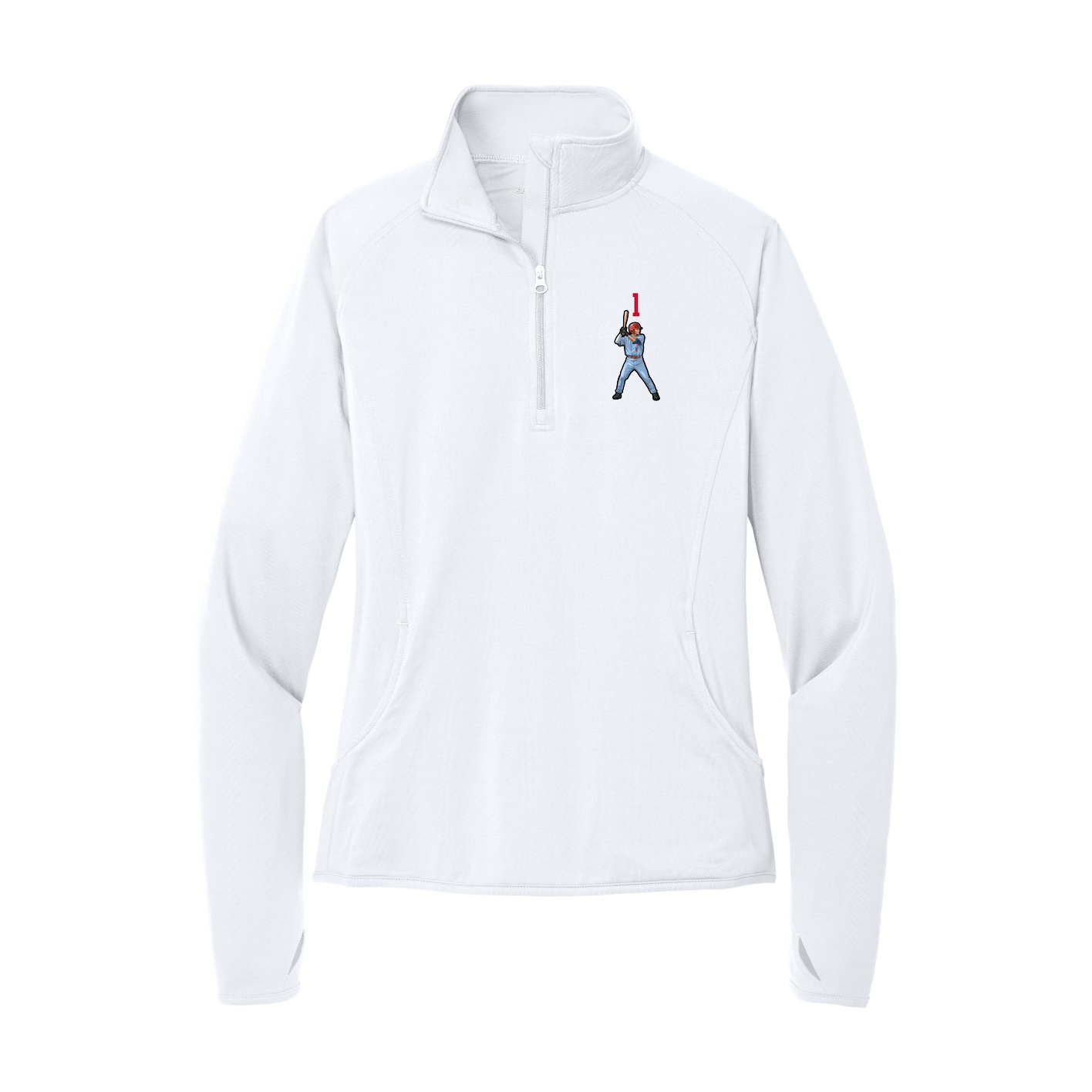Women's Q-Zip Pullover — Number Top in White