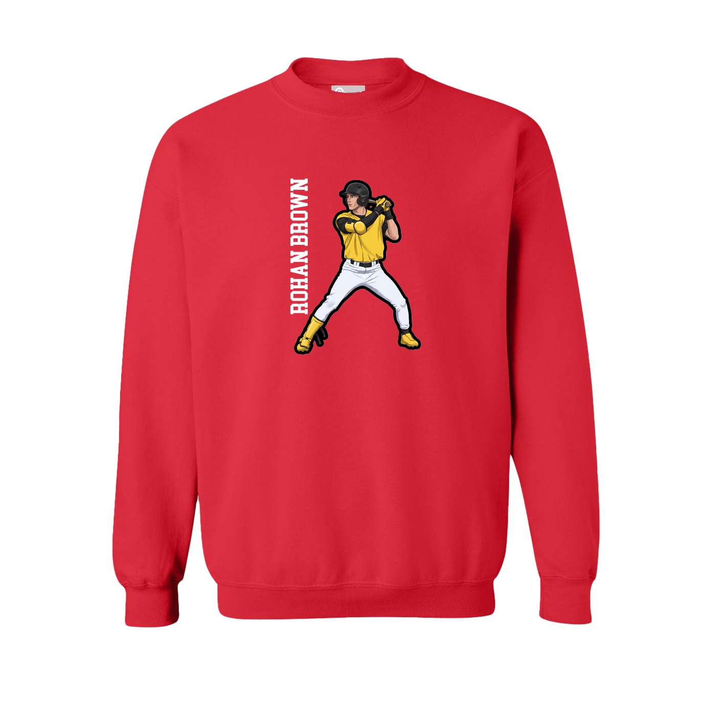 Fleece Crew — Name Vertical in Red