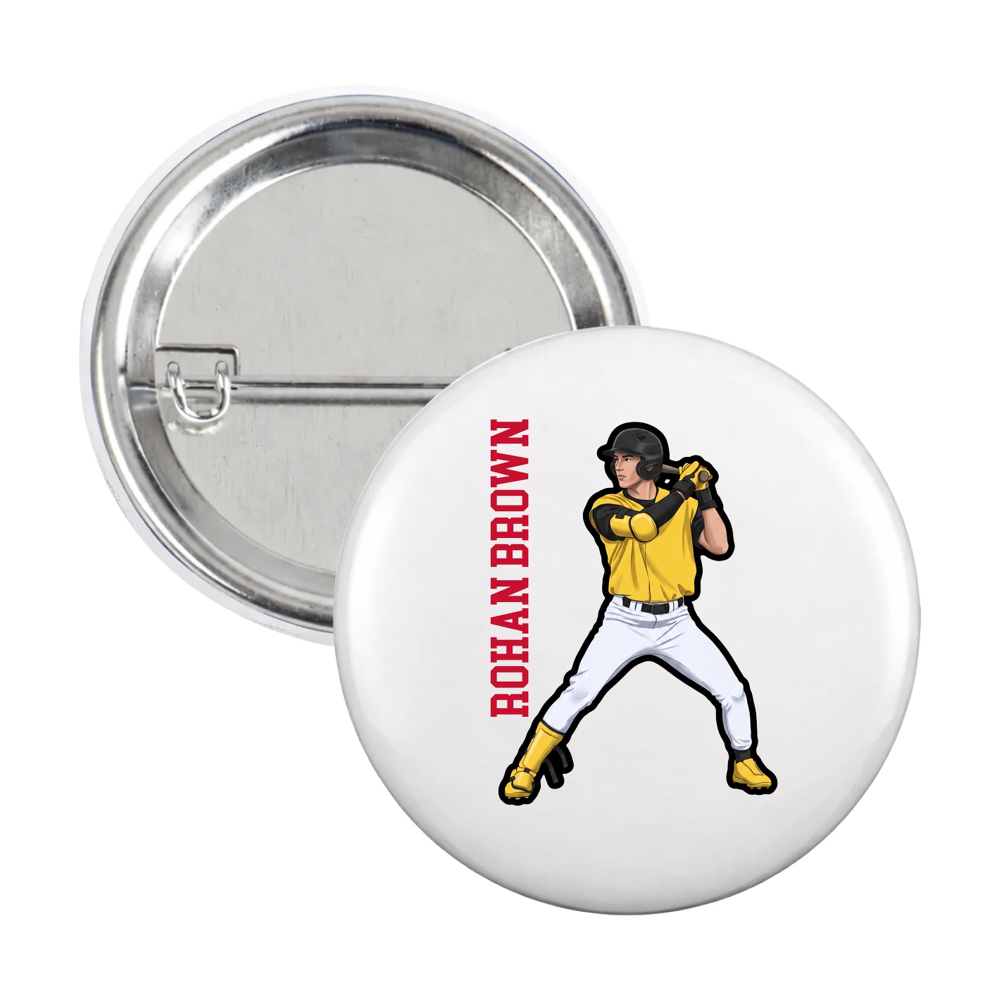 Game Day Button — Name Vertical in White