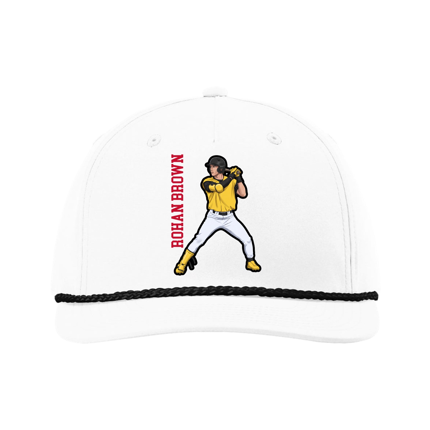 Five-Panel Classic Rope Cap — Name Vertical in White