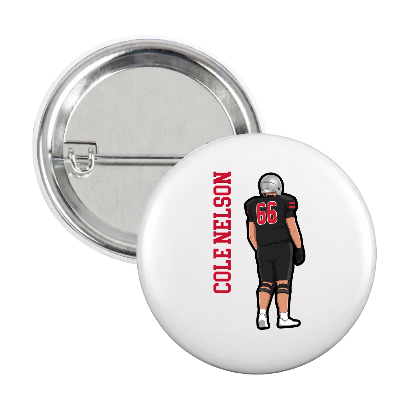 Game Day Button — Name Vertical in White