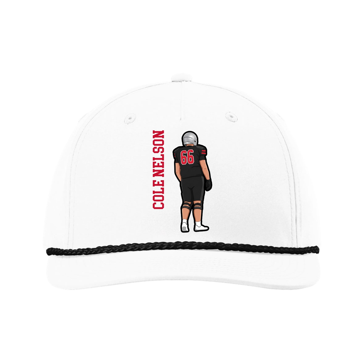Five-Panel Classic Rope Cap — Name Vertical in White