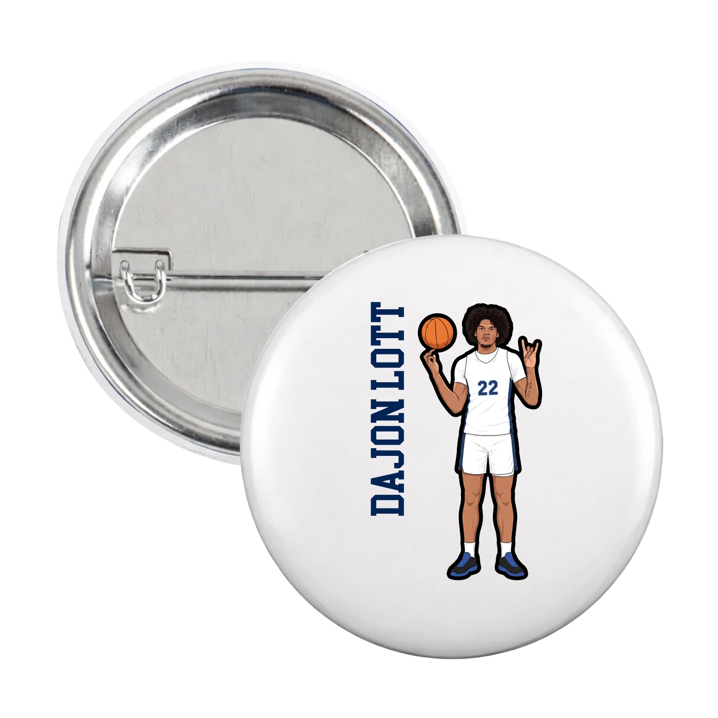 Game Day Button — Name Vertical in White
