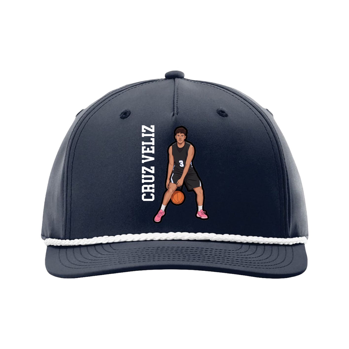 Five-Panel Classic Rope Cap — Name Vertical in Navy