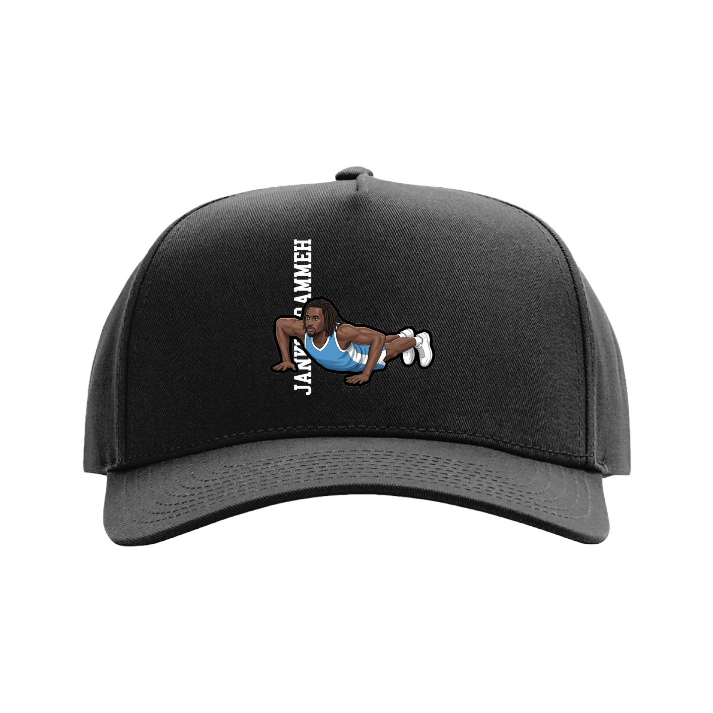 Full Fabric Five-Panel Champ Cap — Name Vertical in Black