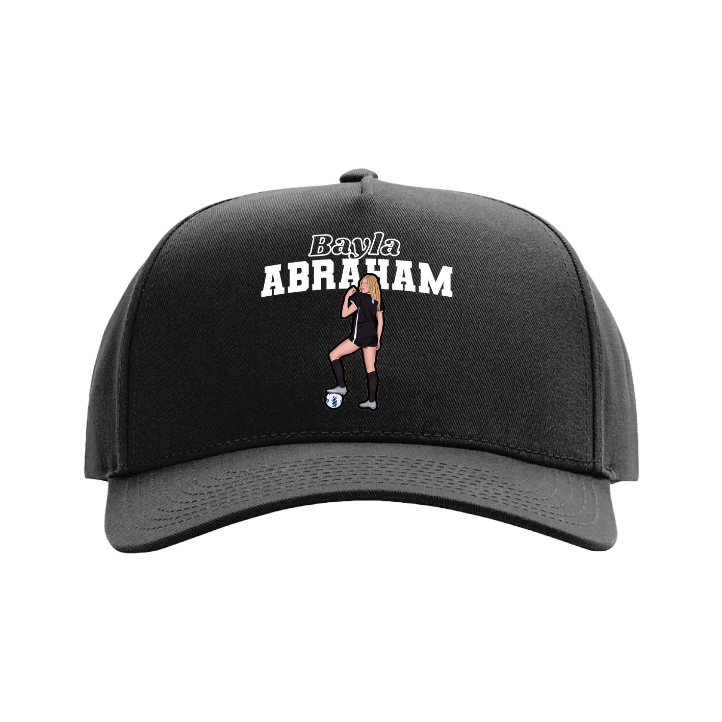 Full Fabric Five-Panel Champ Cap — Name Arch in Black