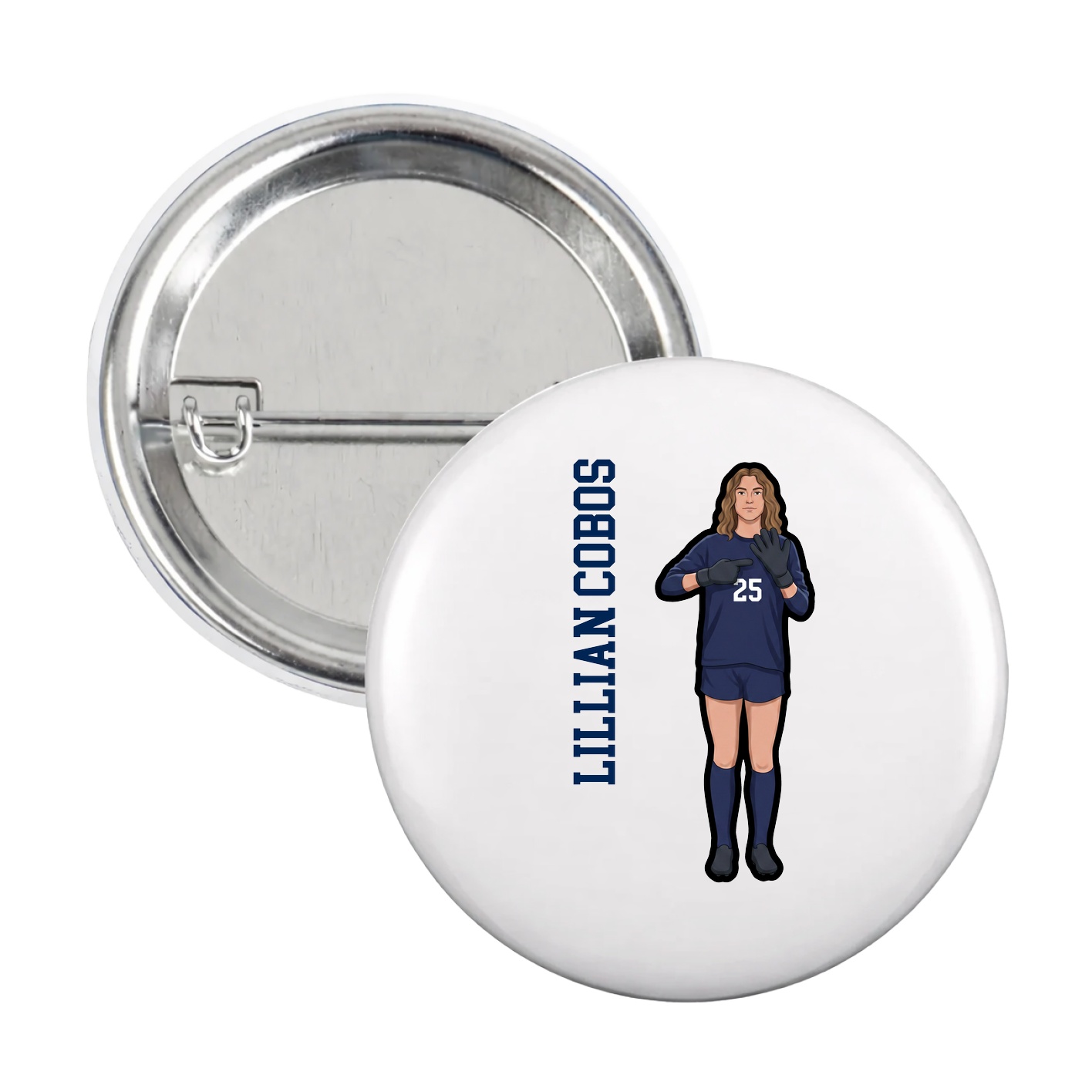 Game Day Button — Name Vertical in White