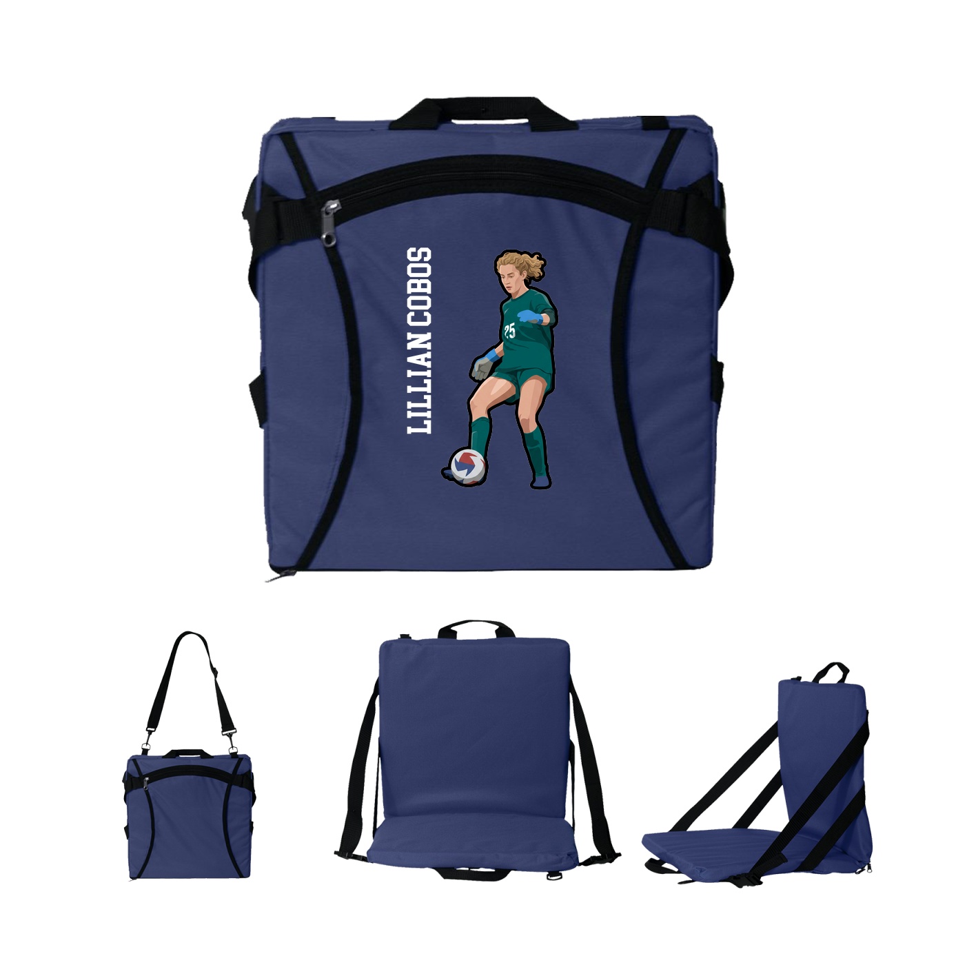 Folding Stadium Seat — Name Vertical in Navy