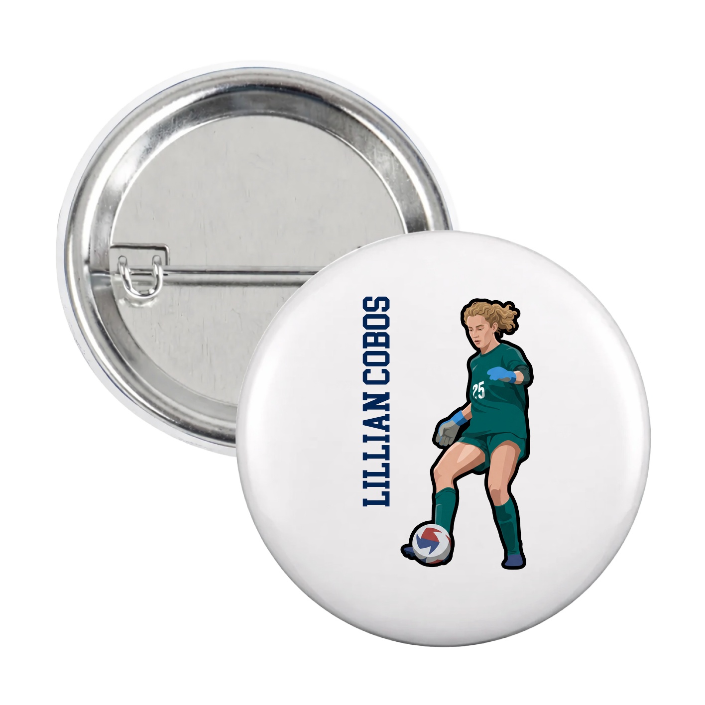 Game Day Button — Name Vertical in White