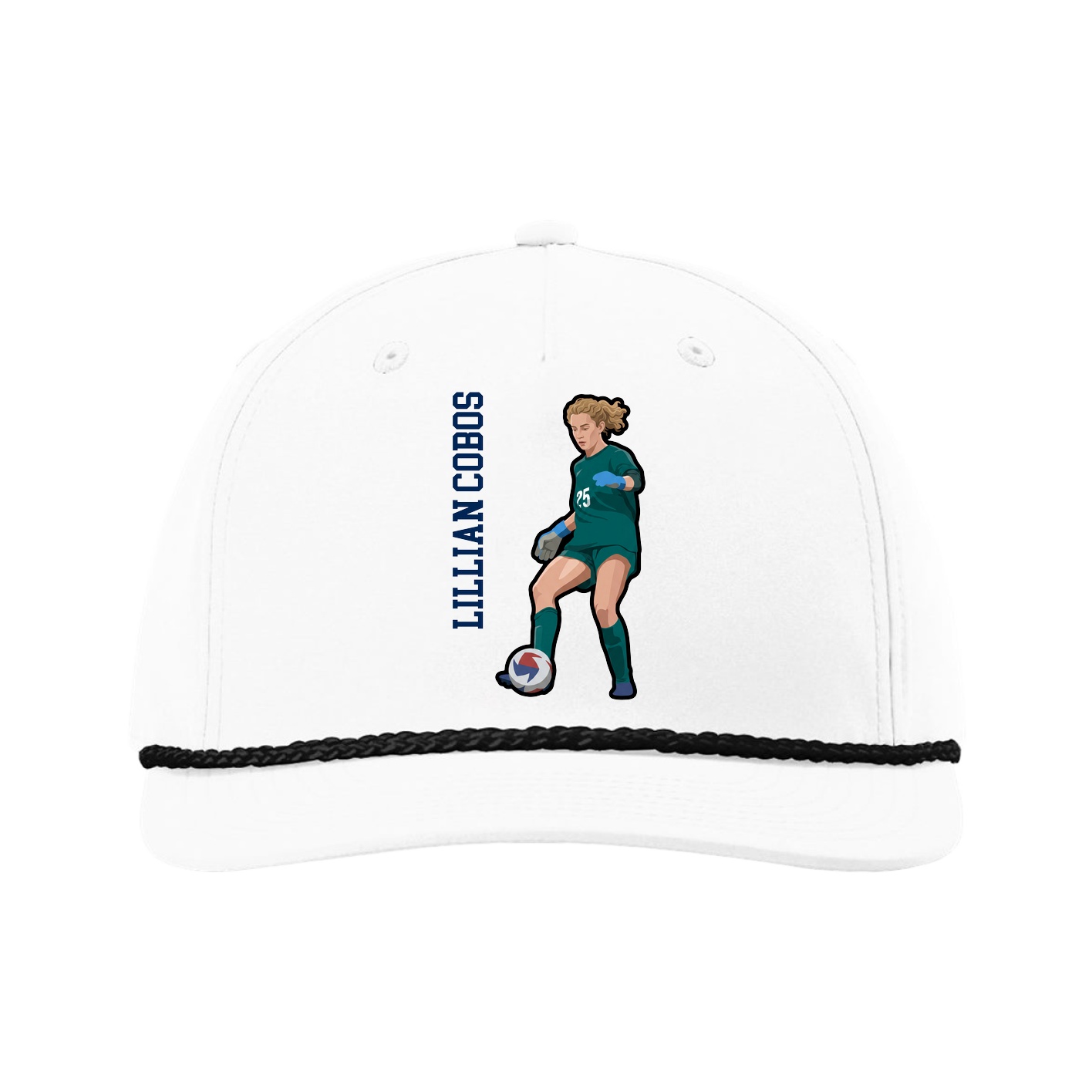 Five-Panel Classic Rope Cap — Name Vertical in White