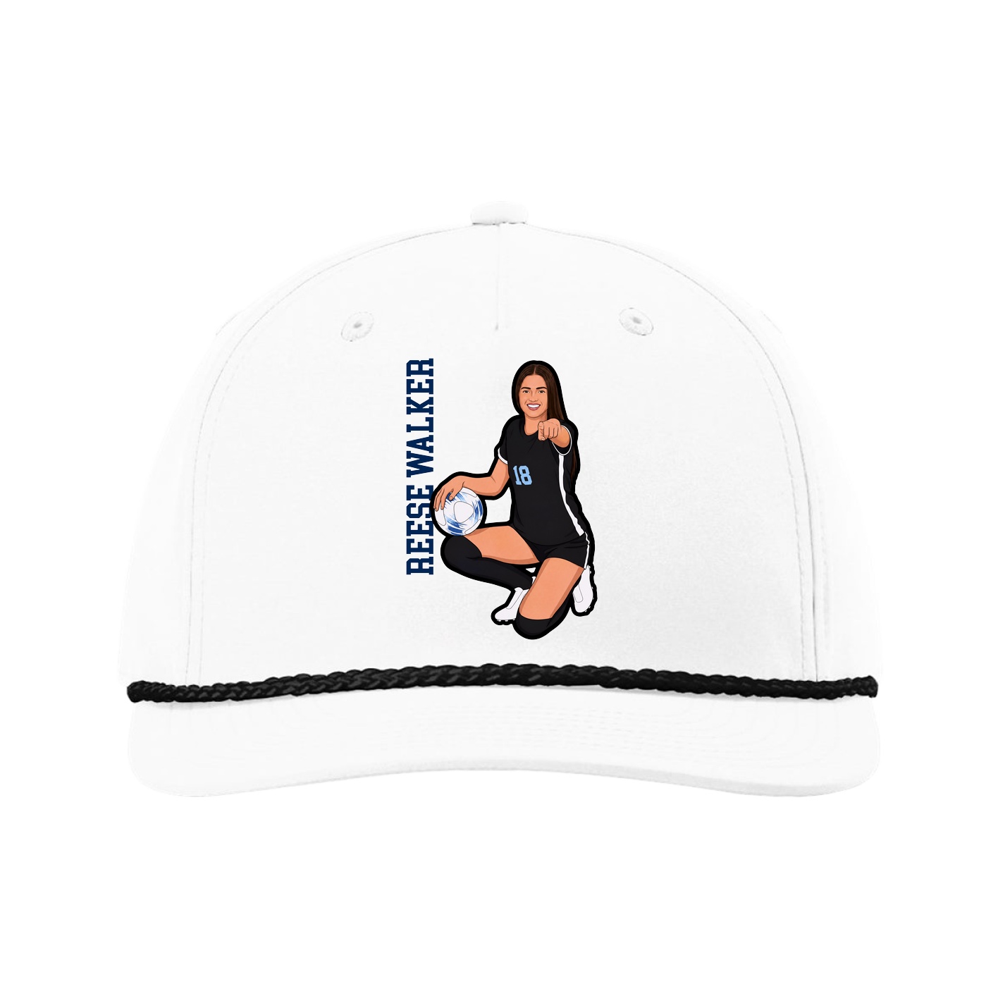 Five-Panel Classic Rope Cap — Name Vertical in White