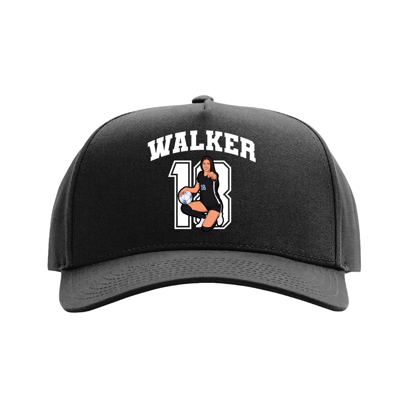 Full Fabric Five-Panel Champ Cap — Number in Black