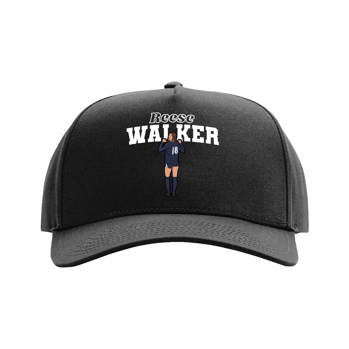 Full Fabric Five-Panel Champ Cap — Name Arch in Black